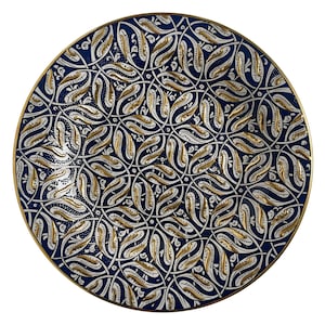 Gold Wall Hanging Ceramic Plate & Geometric and Floral Pattern, Gold Accent Plate, Living Room Decor, Housewarming Gift, Turkish Ceramic