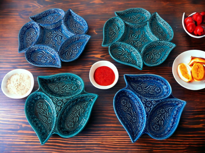 Multi Section Divided Serving Dish Platter, Turkish Ceramic Offering Bowl, Snack Tray, Appetizer Tapas Bowl, Decorative Keys Dish, Nuts Bowl image 10