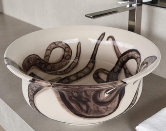 Bathroom Ceramic Octopus Design Gray Sink, Kitchen Vessel Basin, Farmhouse Basin Bowl, Bathroom Remodel, Toilet Sink, Downstairs Vanity Sink