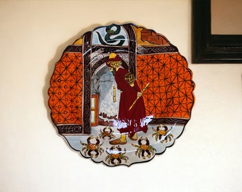 12in Decorative Beautiful Wall Hanging Plates, Handmade Turkish Ceramic Colourful Plates, Bohemian Wall Decor, Ceramic Tile Gifts