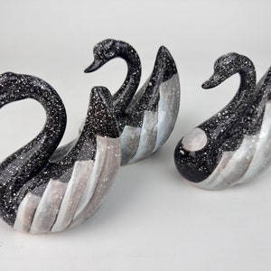 Ceramic Swan Figurine, Night & Moon Design, Realistic Sculpture Art, Animal Gift, Miniature art, Fireplace decor, Black Swan lover gift