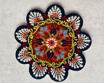 Decorative Ceramic Trivet 7", Turkish Ceramic Tile Coaster, Kitchen Pot Table Trivet, Hot Pad, Kitchen Decor, Cooking Trivets for Hot Dishes