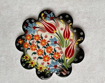 Decorative Ceramic Trivet 7", Turkish Ceramic Tile Coaster, Kitchen Pot Table Trivet, Hot Pad, Kitchen Decor, Cooking Trivets for Hot Dishes