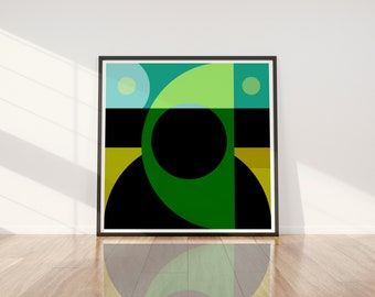 Square Bold Abstract Print, Green Overlapping Shapes, Geometric Print, Abstract Art, Minimalist Art, Contemporary Art, Interior Design.