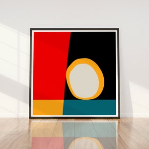 Square Bold Abstract Print, Coloured Patches And Ball, Abstract Art, Minimalist Art, Contemporary Art, Interior Design. image 1