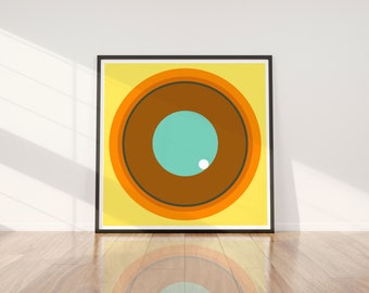 Impression abstraite carrée audacieuse, cercle jaune et orange, art abstrait, art minimaliste, art contemporain, décoration d'intérieur.