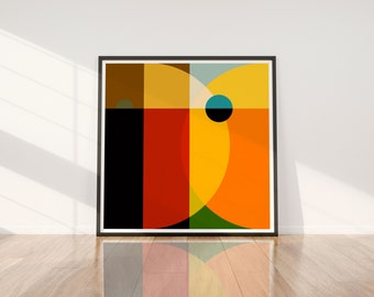 Square Bold Abstract Print, Orange Overlapping Shapes, Geometric Print, Abstract Art, Minimalist Art, Contemporary Art, Interior Design.