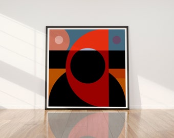 Square Bold Abstract Print, Orange Overlapping Shapes, Geometric Print, Abstract Art, Minimalist Art, Contemporary Art, Interior Design.