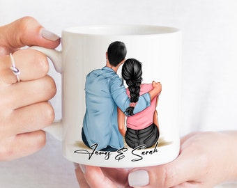 Custom Couple Portrait Mug, Personalized Anniversary Gift