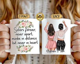 Taza personalizada para mejores amigas, regalo personalizado para mejores amigas, taza personalizada para chicas, regalo de larga distancia, taza de café para mejores amigas, hermanas para siempre, mejores amigas