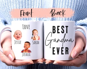 Best Grandma Ever Mug, Custom baby face mug, Personalized with photo of kids