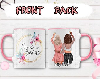 Soul Sisters Mug, Custom Best Friend Mug, Taza de café personalizada para niñas, Regalo personalizado de Bestie, Regalo de larga distancia