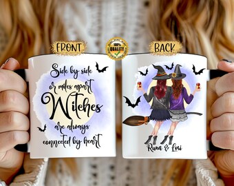 Taza personalizada de bruja para tu mejor amiga / Regalo personalizado de Halloween con nombres / Taza de café con brujas una al lado de la otra