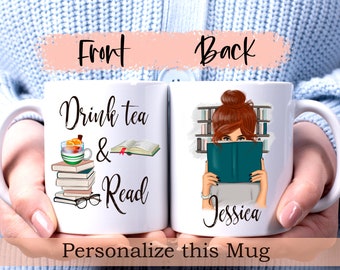 Book Lover Mug, Drink Tea and Read Ceramic Coffee Mug, Bookworm Tea Cup, Funny Librarian Mug, 11oz, Mug Gift for Him and Her