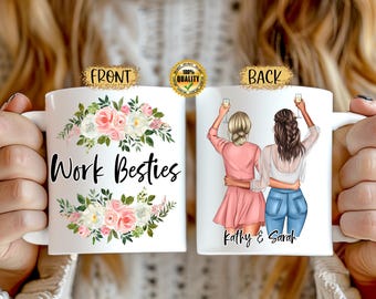 Taza de mejores amigas en el trabajo, regalo personalizado para mejores amigas, taza personalizada para chicas, regalo de larga distancia, taza de café para mejores amigas, taza personalizada para mejores amigas