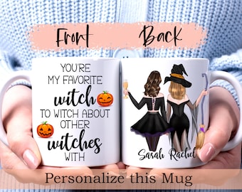 Taza de mejores amigas de brujas: eres mi bruja favorita, taza de café de brujas de Halloween personalizada, regalo de mejores amigas personalizado, mejores amigas a distancia