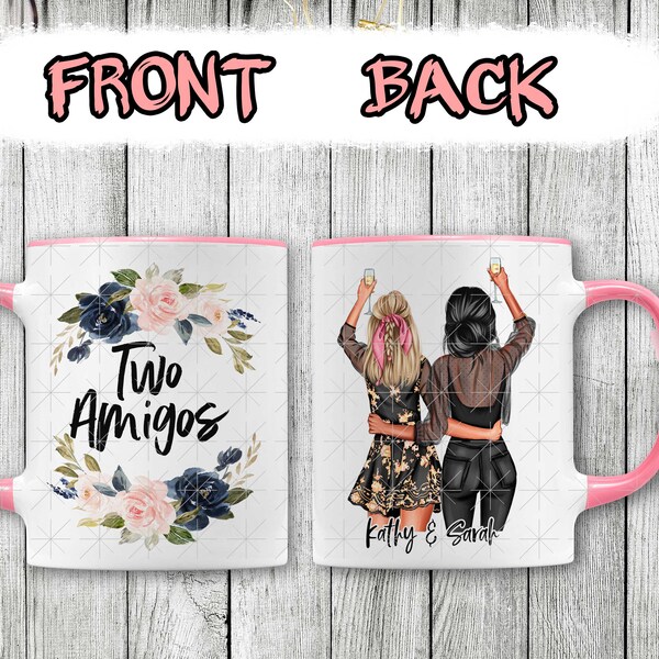 Personalized Best Friend Gifts, Best Friend Two Amogos, Custom Coffee Mug, Customizable Picture, Custom Hairstyles Soul Sisters