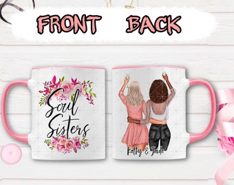 Soul Sisters Mug, Custom Best Friend Mug, Taza de café personalizada para niñas, Regalo personalizado de Bestie, Regalo de larga distancia