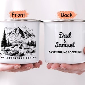 Personalized Adventure Together Enamel Mug, Unique Outdoor Travel Enamel Cup, Perfect Dad Gift, Mom Present, Personalized Camping Gear