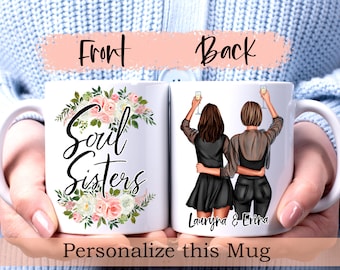 Taza de almas gemelas, taza personalizada para mejores amigas, taza de café personalizada para chicas, regalo personalizado para mejores amigas, regalo de larga distancia