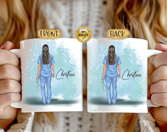 Taza de enfermera personalizada, regalo personalizado para el personal médico, atención médica, enfermera registrada, regalo de graduación de la escuela de enfermería, peinados