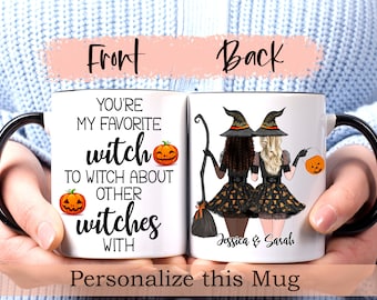 Taza de mejores amigas de brujas: eres mi bruja favorita, taza de café de brujas de Halloween personalizada, regalo de mejores amigas personalizado, mejores amigas a distancia