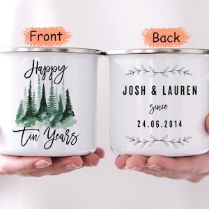 Personalized 10th Anniversary Mug Set, Tin Years, Tin Anniversary Gift, 10th Wedding Anniversary, 10th Anniversary For Him, Enamel Mugs