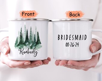 Brautjungfer Geschenke, personalisierte Emaille Brautjungfer Becher, personalisierter Becher, kundenspezifischer Camping Becher, Hochzeitsbecher, Junggesellinnenabschiedsbecher