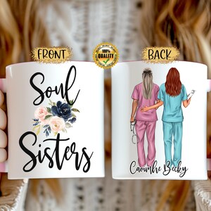 Gepersonaliseerde verpleegstersmok, aangepast dokterscadeau voor haar, NHS Healthcare Hero Present, Soul Sisters Work Bestie Cup, afstuderen medisch student
