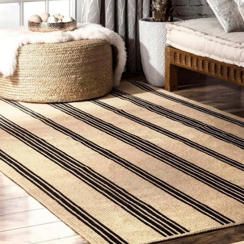 Black Striped Rug, Hemp Jute Rugs, Braided Jute Rug, Home Decor Rugs, Navajo Aztec Rug shops