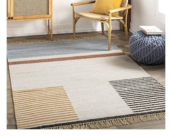 8x10, 9x12, 12x12, 12x15 ft Cotton Rug, Kilim rug , Eco Friendly Earthy Bohemian Colorful eye-catching Runner Rug Living Room Bedside Runner