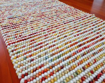 Handmade Bedroom Dining Area Entryway Hallway Hand Loom Wool Rug White Cozy Wool Rug  Chunky Runner Rug Large Rug for Living Room