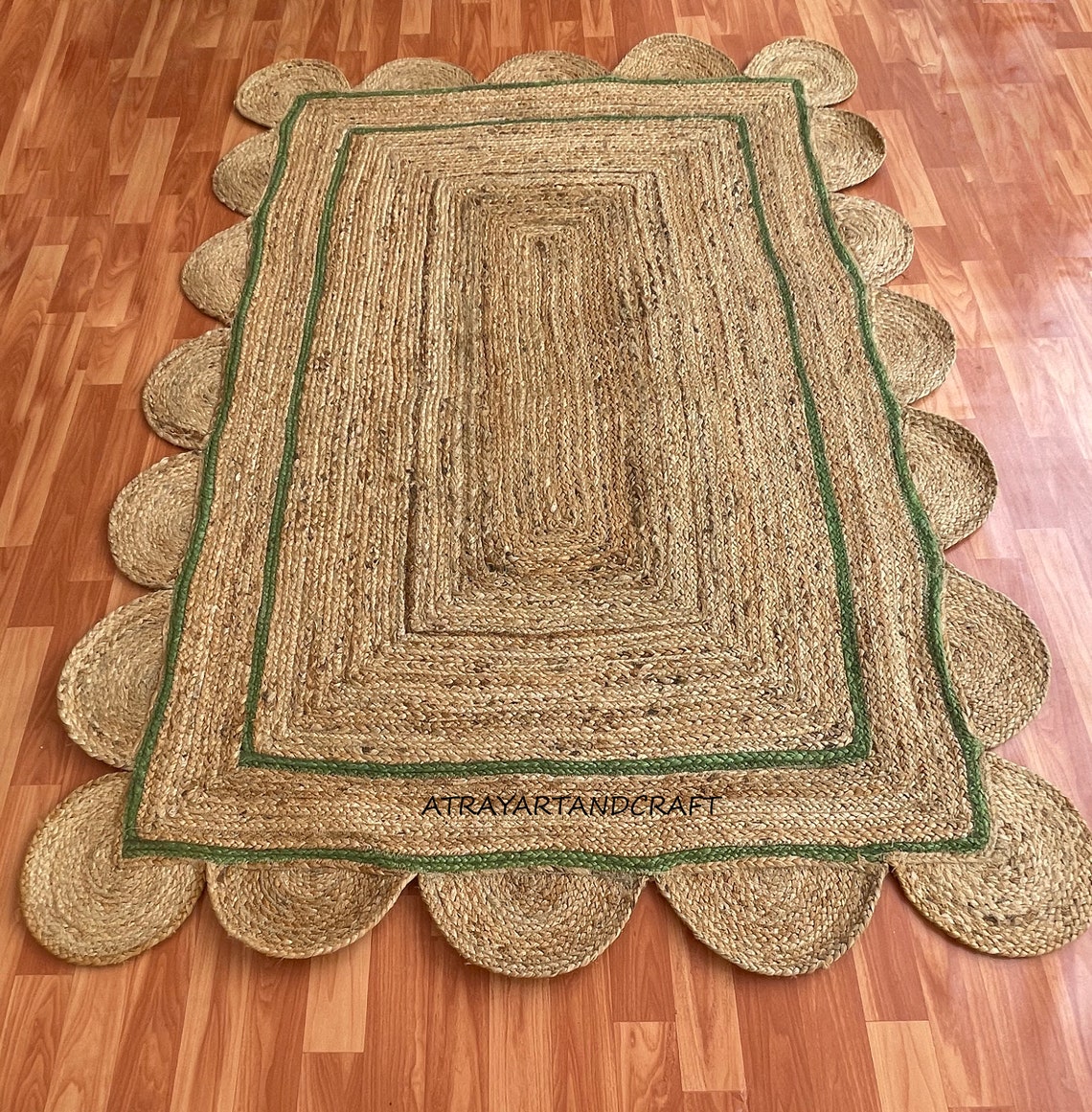 Scalloped Jute Runner Rug Rug Runner Braided Bohemian Decor Etsy