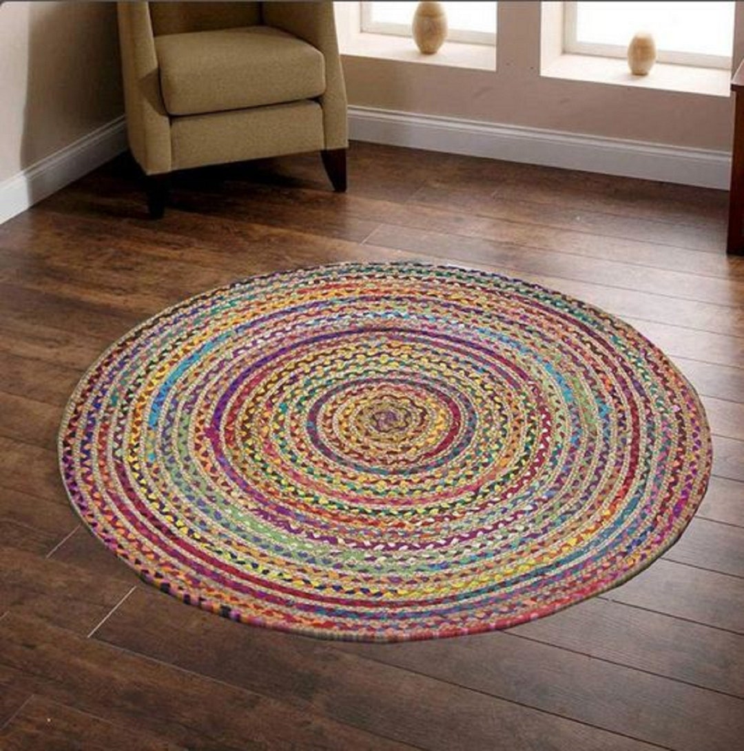 Braided Jute Cotton Round Rughandmade Multicolor Rugcustom Etsy