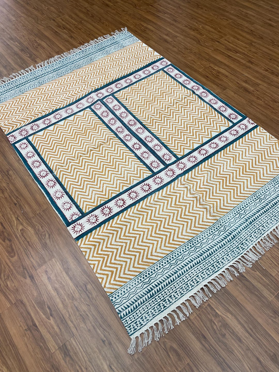 Hand Block Print Cotton Rug Entryway Rug Boho Area Rug Handwoven Cotton ...
