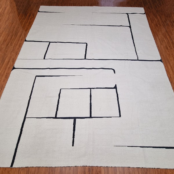 Black and White Area Rug 9x12 Etsy