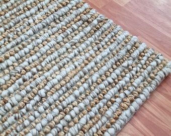 Hand Loom Wool Rug White\Gold Cozy Wool Rug Handmade Chunky Rug Large Rug for Living RoomBedroom Dining Area Entryway Hallway