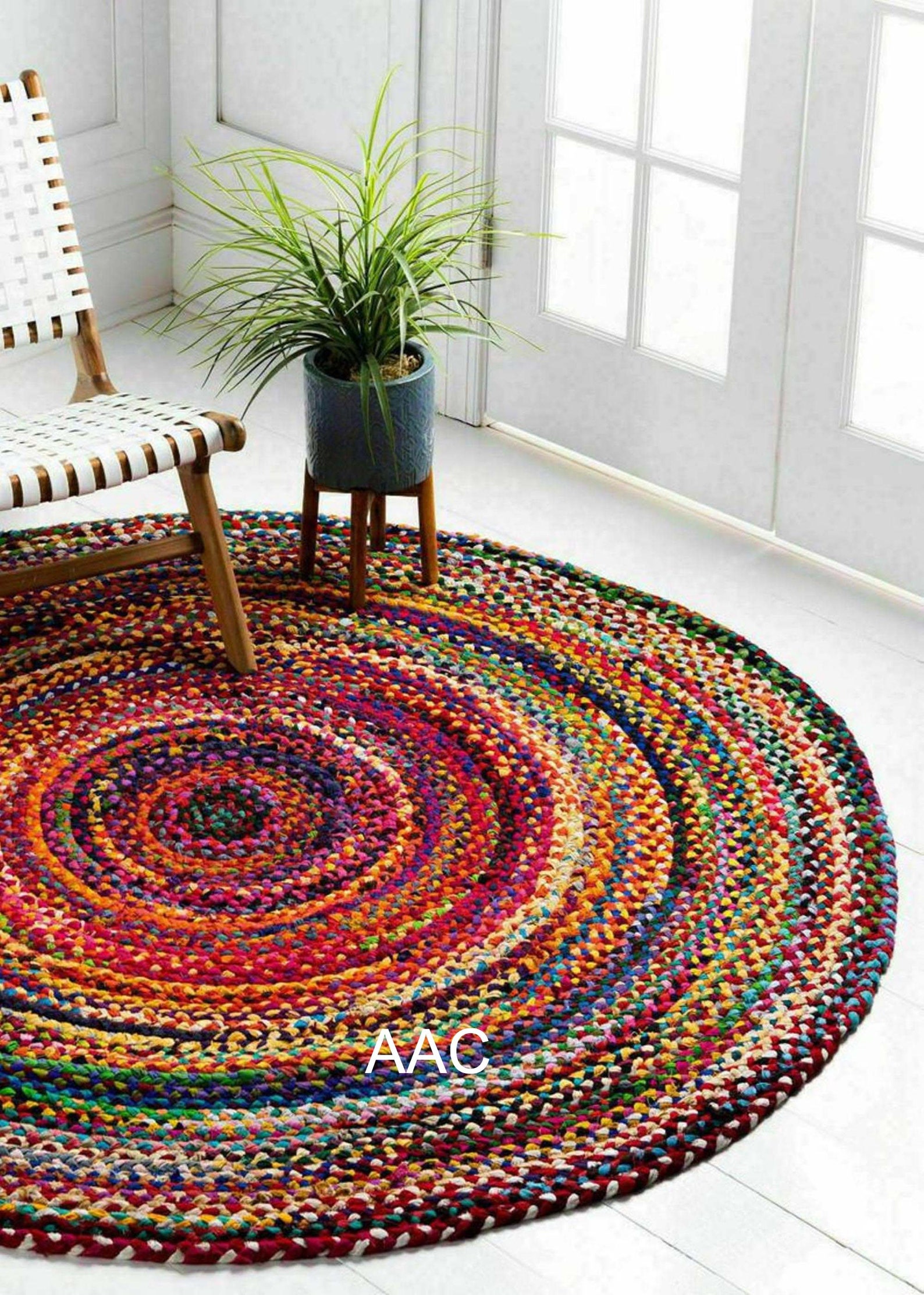 Braided Round Chindi Rug Circular Cotton Rug Handmade Etsy UK