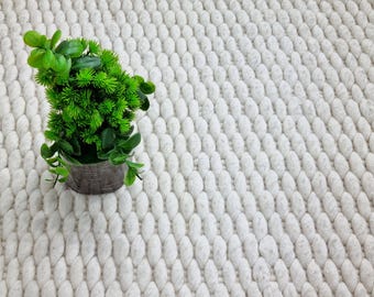 Hand Loom Wool Rug White Cozy Wool Rug Handmade Chunky Rug Large Rug for Living Room Bedroom Dining Area Entryway Hallway