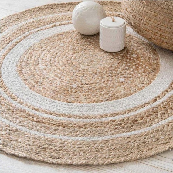 Hand Braided Natural Round Jute Rug, Custom Size Jute Round Rug, Trendy Rugs  Hooked Rugs for Home Decor 4x4, 6x6, 8x8, 10x10 Feet Round Rugs 