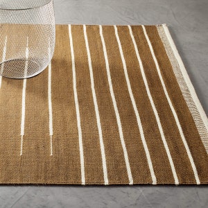 Handwoven Cotton Rug, Eye-catching Rug, Copper White Stripe Design Rug, Modern Rug, Indian Cotton Rug, Beni Ourain Rug, Living Room Rugs