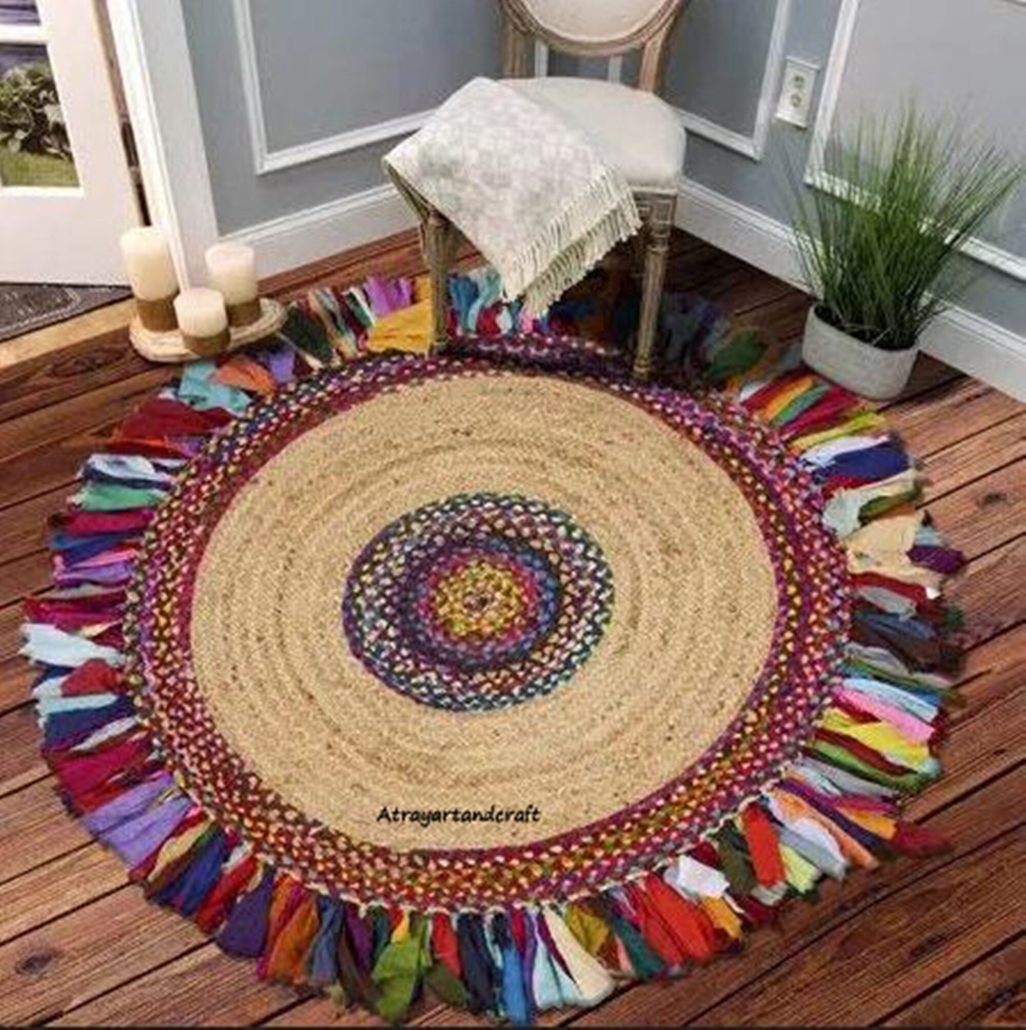 8x812x12 Ft. Round Table Rug in Palm/chindi round rug/ Area Etsy