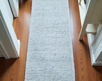 Hand Loom Wool Rug White Cozy Wool Rug Handmade Chunky Runner Rug Large Rug for Living RoomBedroom Dining Area Entryway Hallway