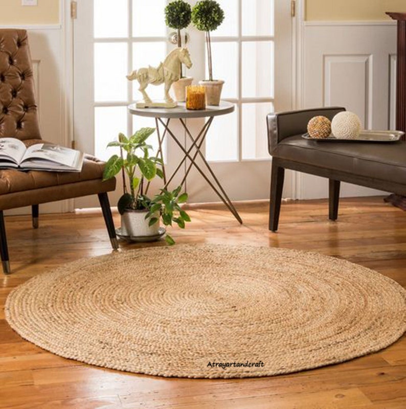 Hand Braided Jute Round Rug Boho Round Rug Eco Friendly Home Etsy