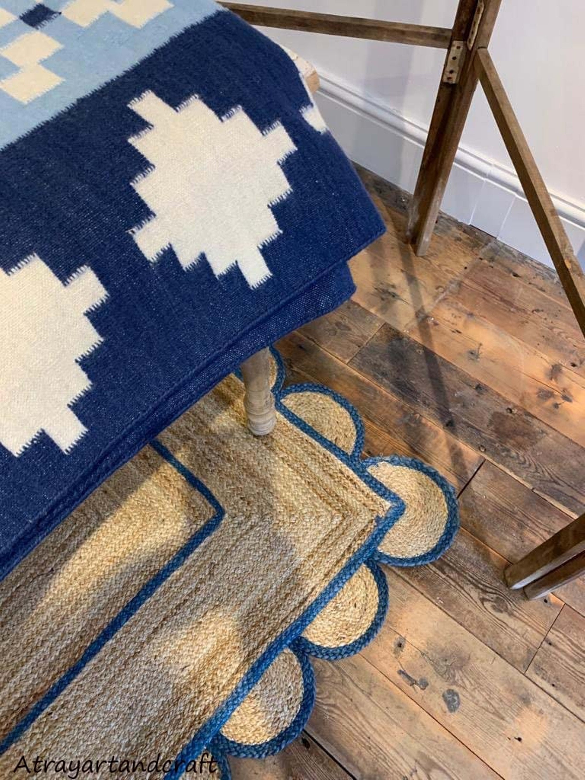 Scalloped Jute Cotton Runner Rug Rug Runner Braided Bohemian Etsy