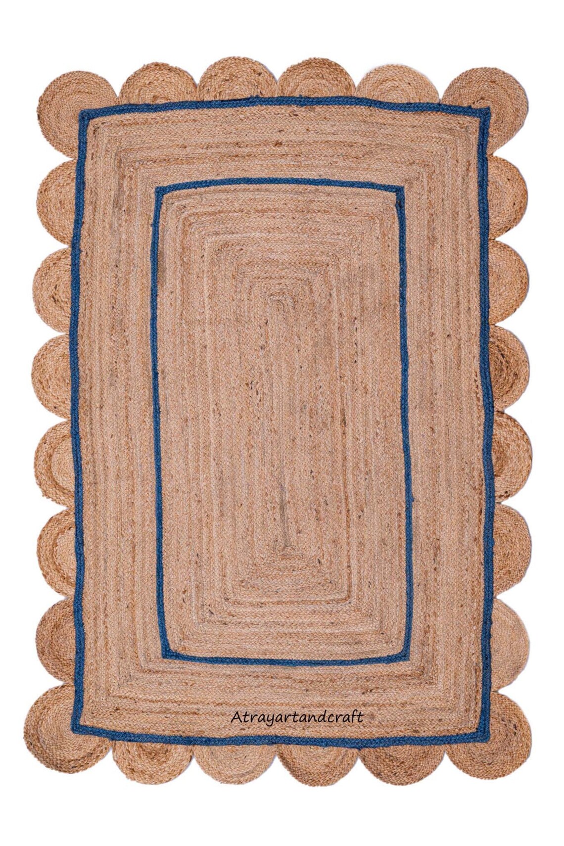 Scalloped Jute Cotton Runner Rug Rug Runner Braided Bohemian Etsy