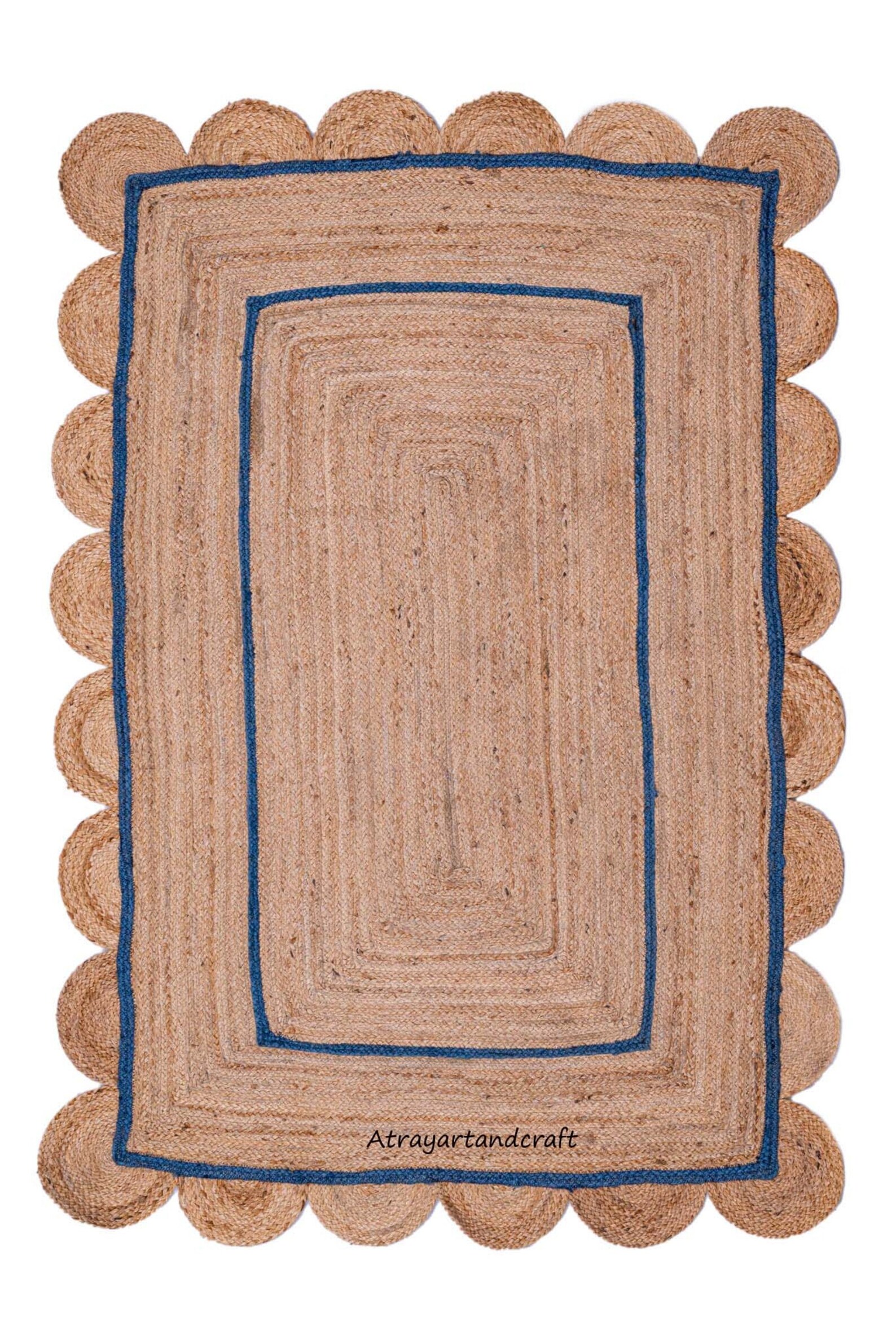 Scalloped Jute Cotton Runner Rug Rug Runner Braided Bohemian Etsy