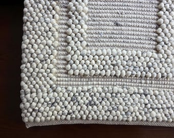 Chunky Wool Hand Loom Kilim Rug, Pebble Wool Rug, White Wool Rug, Living Room, Bedroom, Dining Area, Entryway, Hallway Runner Rugs