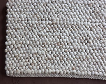 Handwoven Loop Wool Runner Rug - Large Area Chunky Wool Rug - White Multicolor Kilim Rug for Living Room, Dining Room, Entryway, Hallway