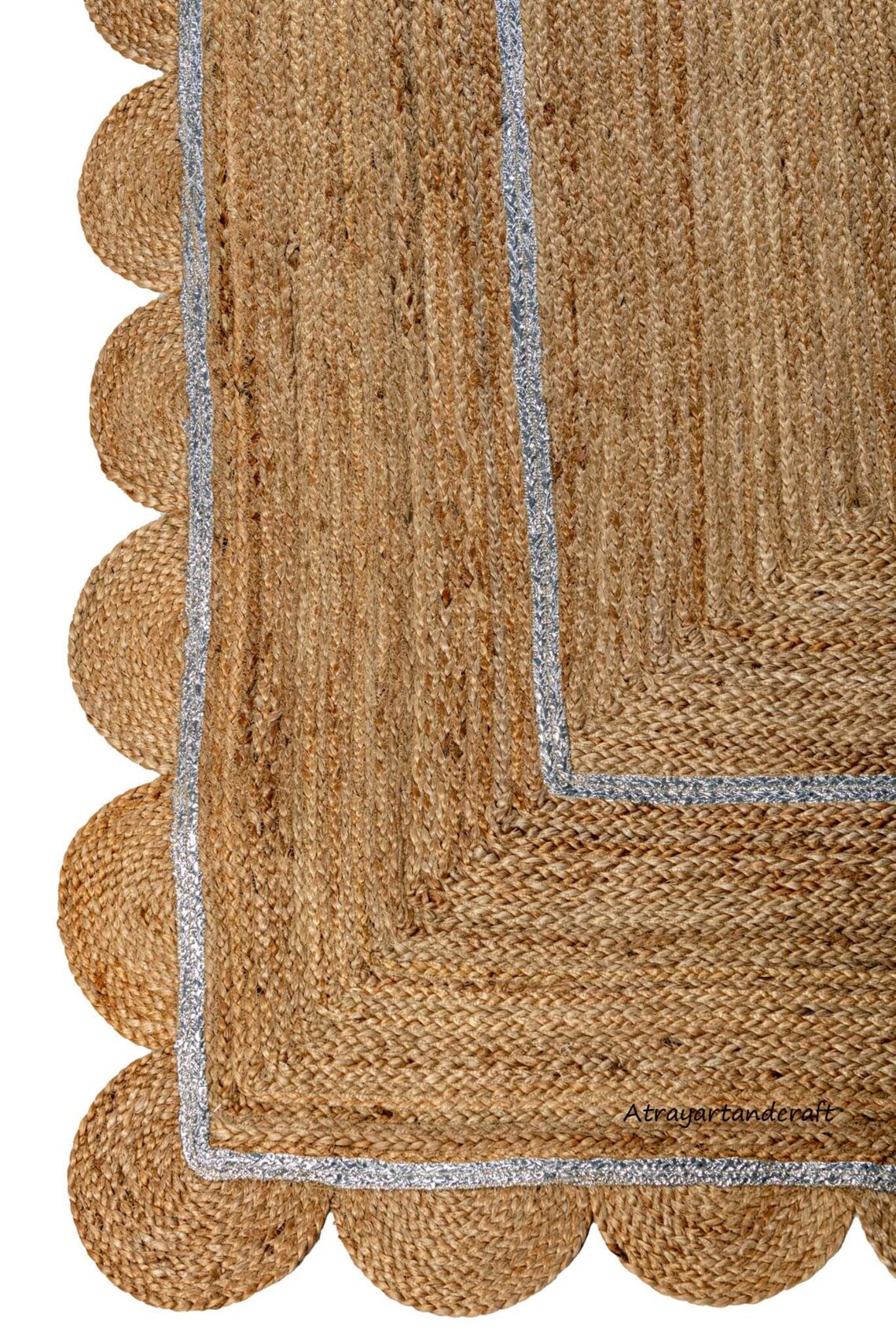 Scalloped Jute Cotton Runner Rug Rug Runner Braided Bohemian Etsy